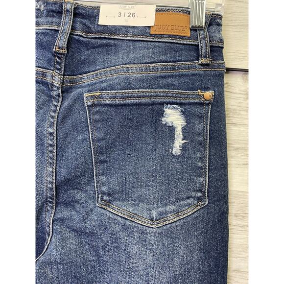 Judy Blue Jeans 26 Womens High Waist Boyfriend Distressed Blue Stretch Denim - Picture 13 of 15